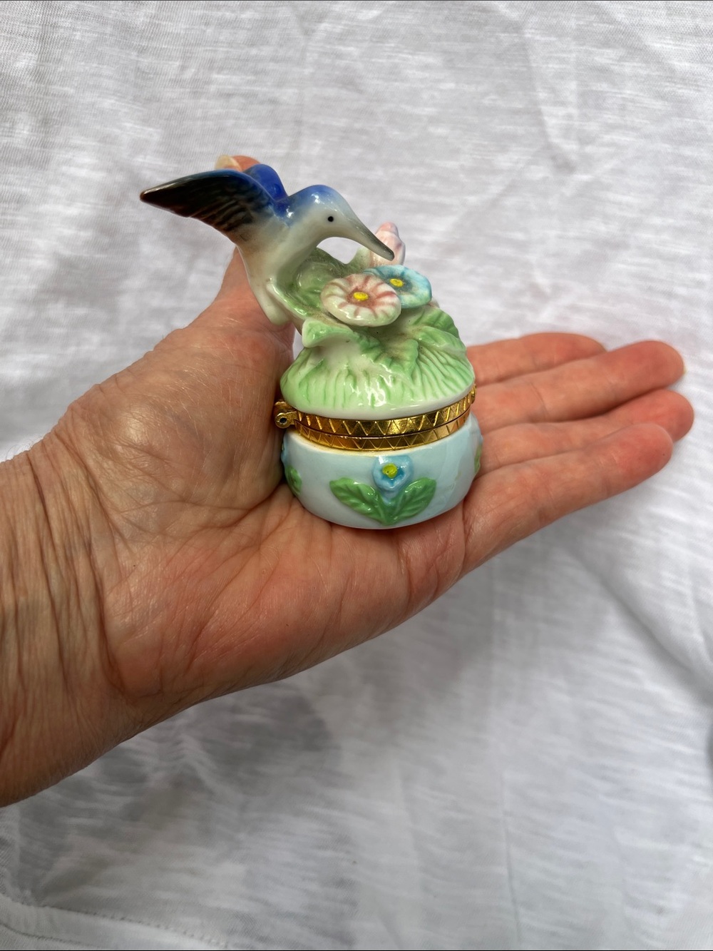 Porcelain Hummingbird Trinket Box Hinged